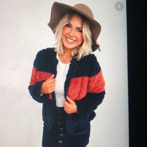 Fuzzy Love Jacket: Navy/Rust